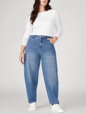 NWT Eloquii The Barrel Leg Medium Denim Blue Wash Zip Fly Jeans Size 20